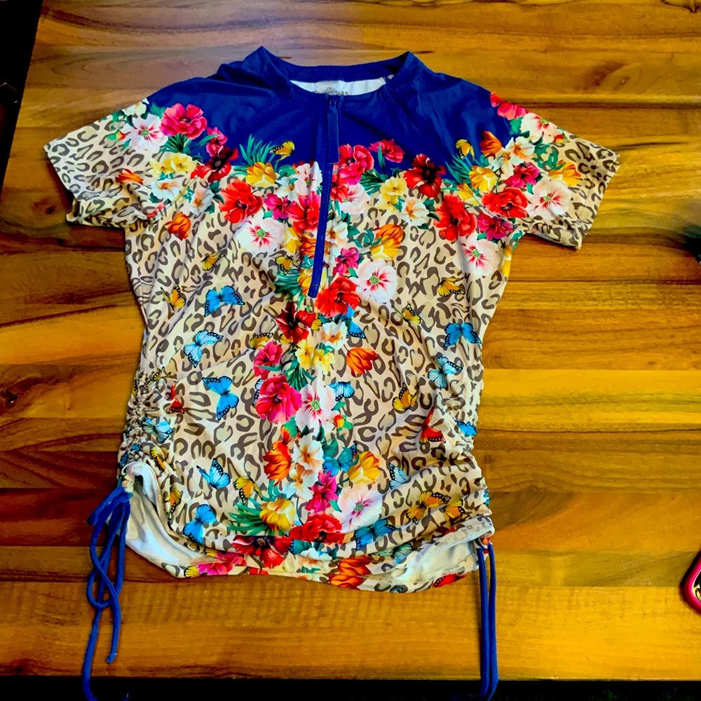 Johnny Was Blue Floral Short Sleeve Tee